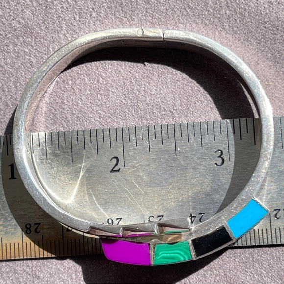 Vintage Taxco Multi-stone Hinged Sterling Silver Bracelet 36.70 grams - Picture 7 of 9